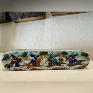 Persian khatam inlay Oblong Pencil Horse Case Hunting Mosiac Esleemee‎ Box 8x1.5
